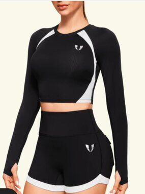 NWT Firm Abs Empower Fit Crop Long Sleeve Black